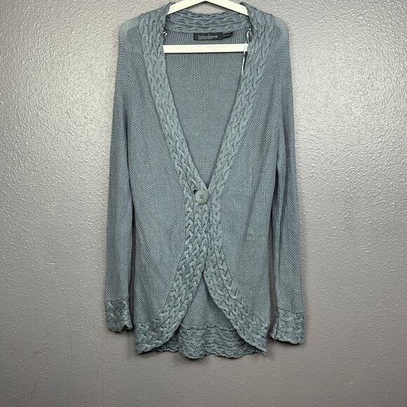 Irealandeye Women's Small Button Front Open Knit Cardigan Linen Blue Cable Knit - Picture 1 of 6